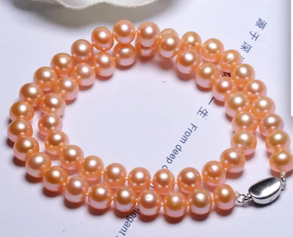 GORGEOUS AAA 9-10MM SOUTH SEA ROUND GOLD PINK PEARL NECKLACE 18INCH 925S kkk | Украшения и аксессуары