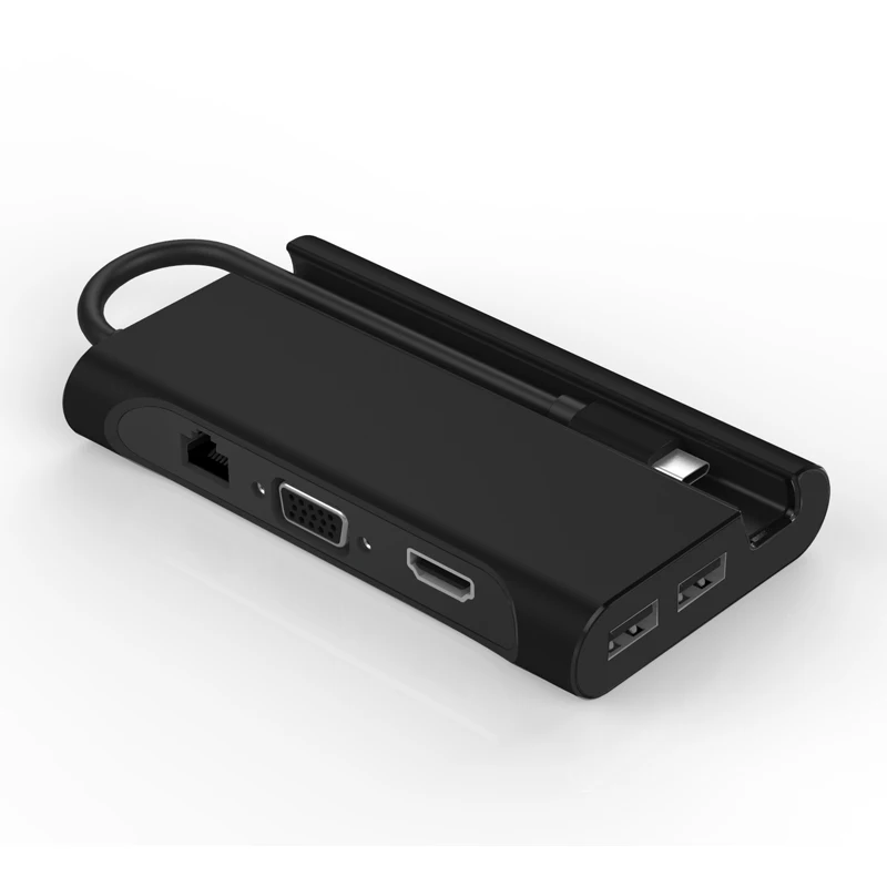 Черный Док-станция для ноутбука USB 3,0 HDMI VGA RJ45 PD USB C Hub Fealushon для ноутбука Macbook Pro hp DELL Surface lenovo samsung - Цвет: Черный
