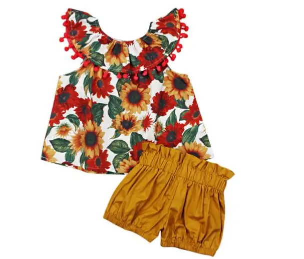 2019 комплект летней одежды для девочек майка с розами и цветочным рисунком +