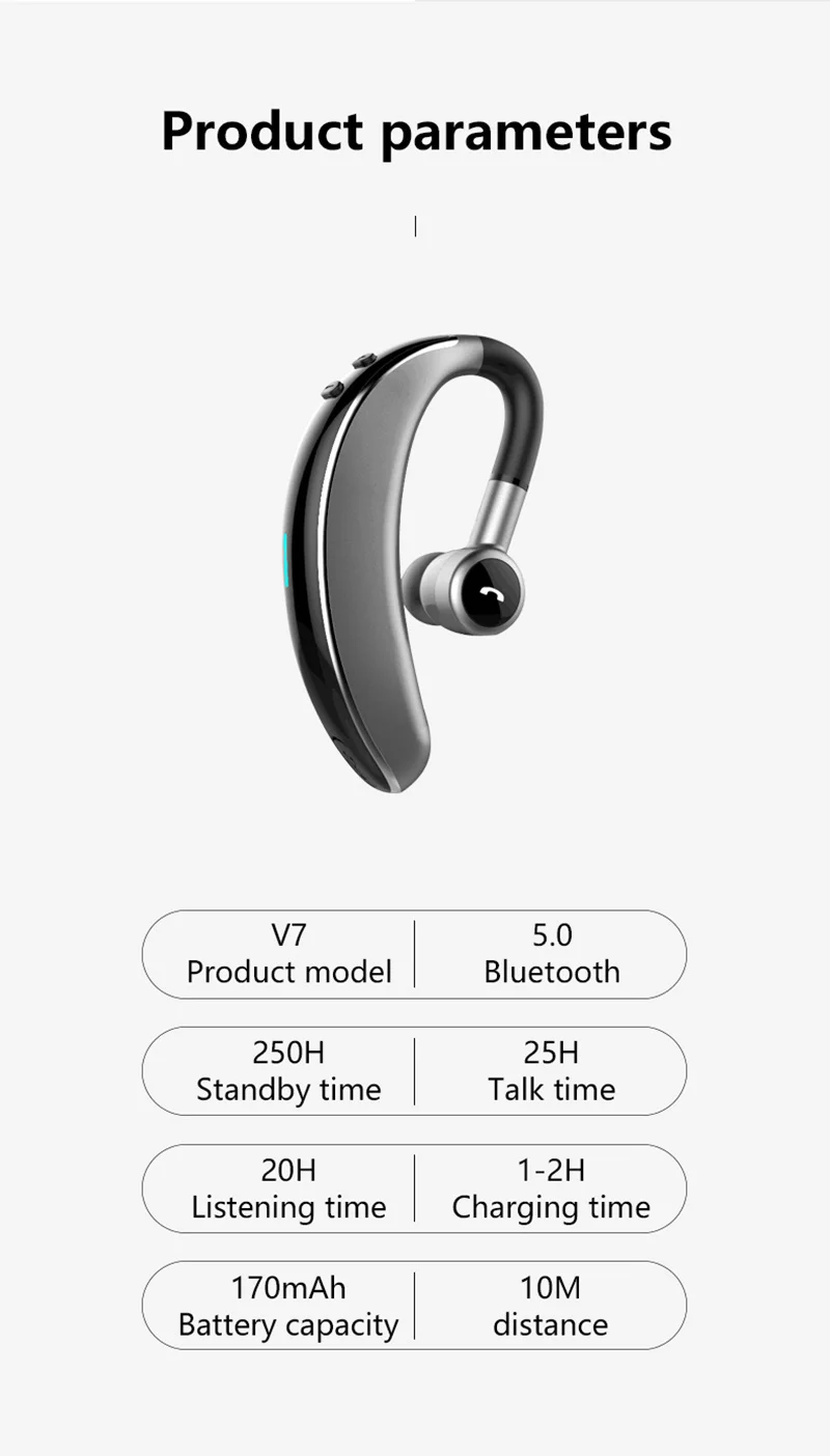 V7 Bluetooth 5,0, гарнитура, беспроводные наушники с микрофоном, 20 часов в режиме разговора, громкая связь, для вождения, спорта, для iPhone, huawei, xiaomi