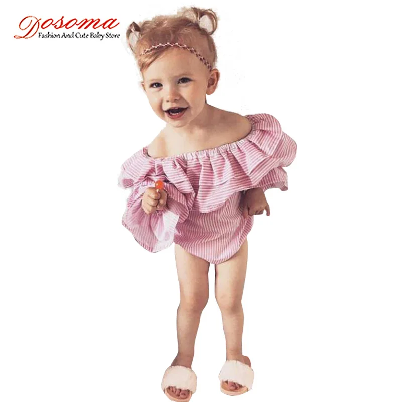 Детские Боди DOSOMA Летний комбинезон в полоску с расклешенными рукавами 2018 Одежда