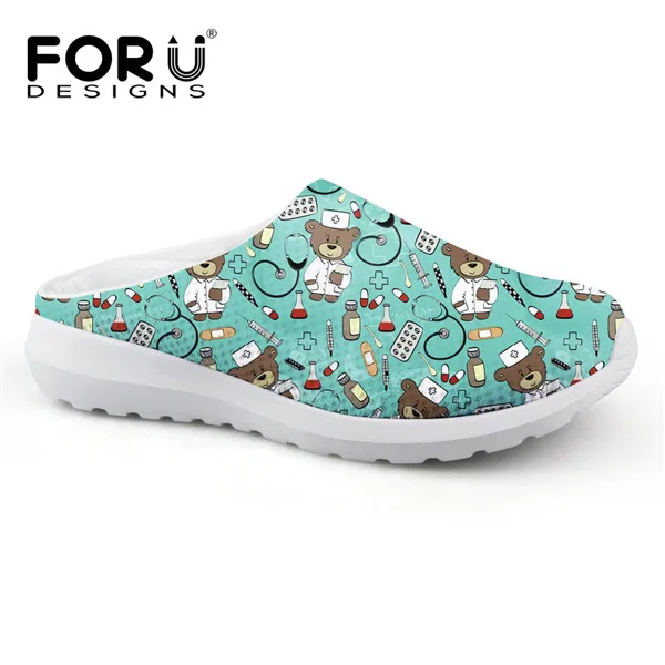 Лаванда FORUDESIGNS/летние женские шлепанцы; Милые дышащие пляжные шлепанцы с принтом медсестры; женские повседневные Шлепанцы из сетчатого материала - Цвет: Лаванда