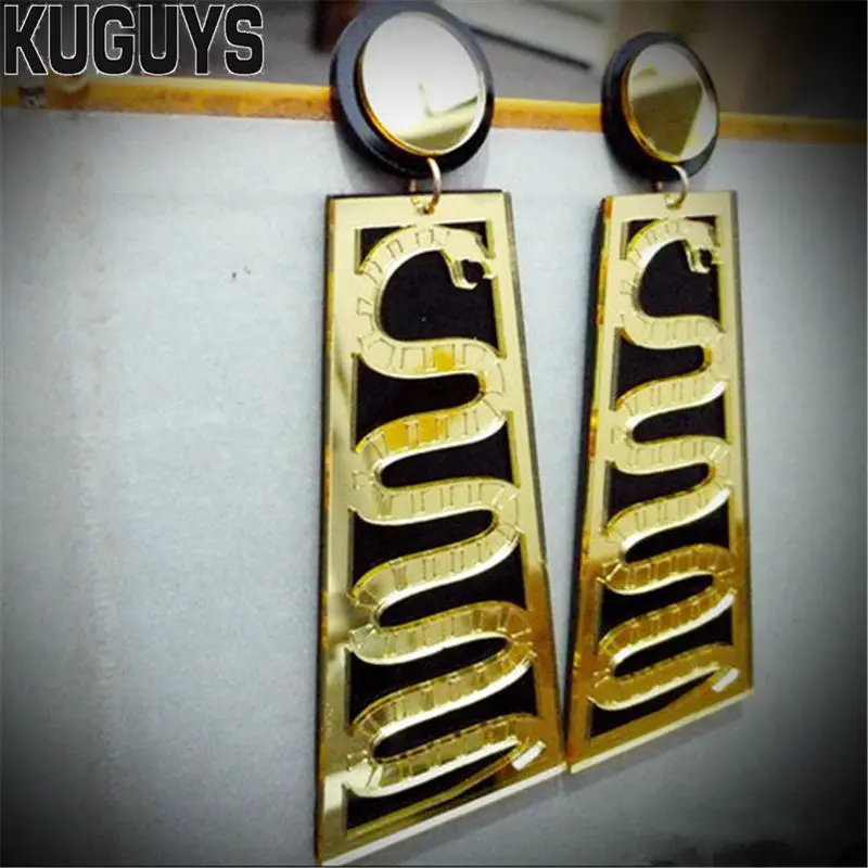 KUGUYS Fashion Jewelry Acrylic Oorbellen Hyperbole Gold Snake Earrings for Women Pendientes HipHop Rock Drop Earring Brincos | Украшения и