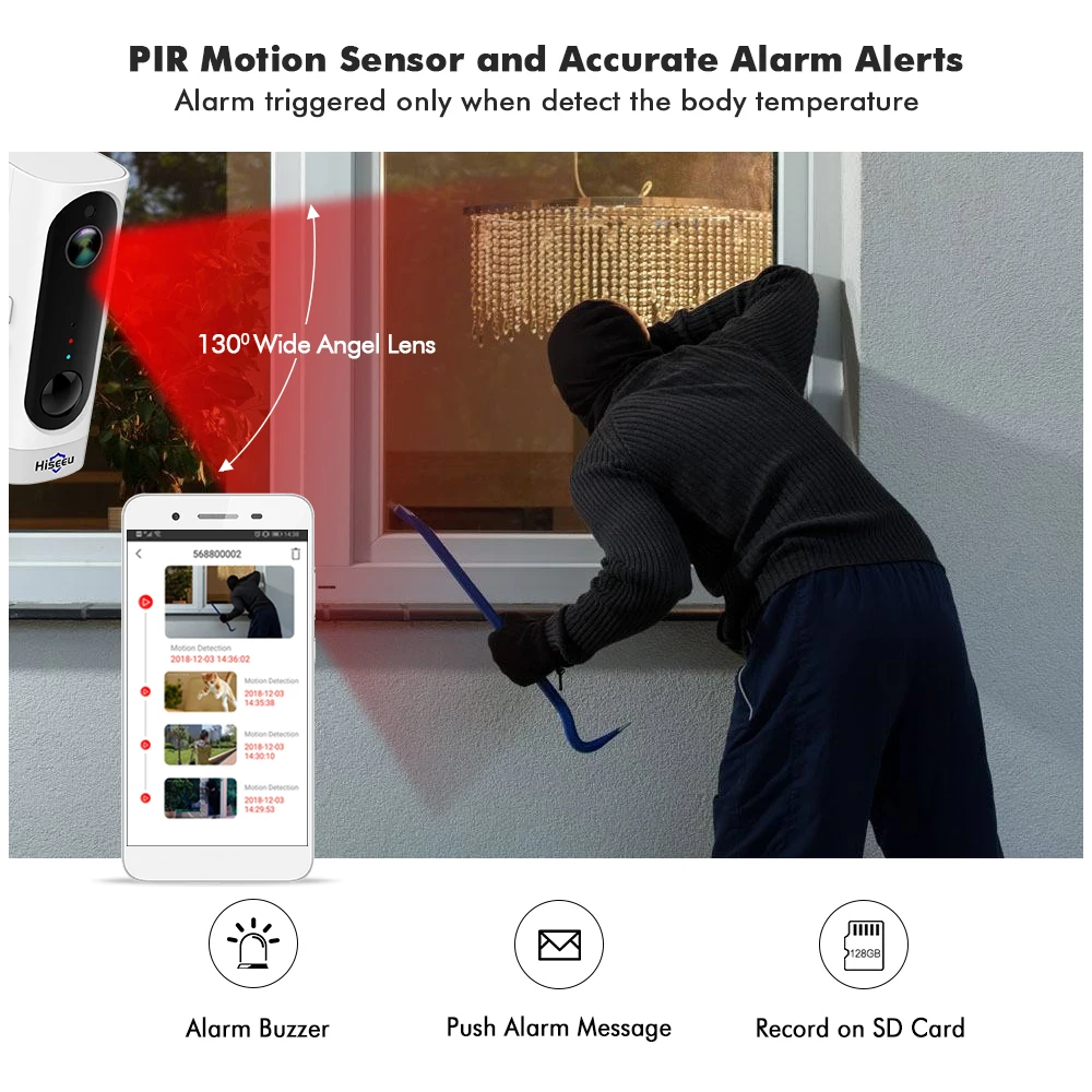 Hiseeu A10 аккумуляторная батарея IP камера Wifi PIR Сигнализация Движения домашняя