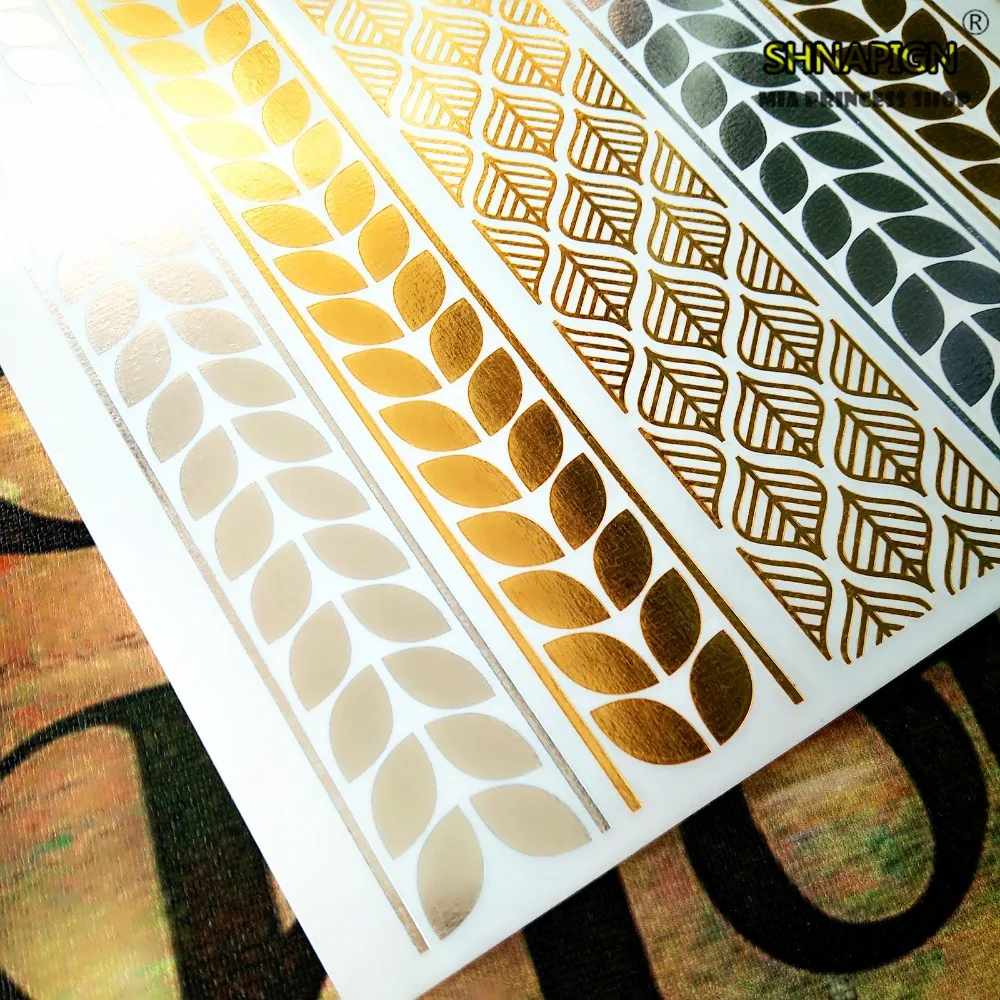 SHNAPIGN 24 стиля временная татуировка боди-арт листья цепи золотой дизайн наклейка