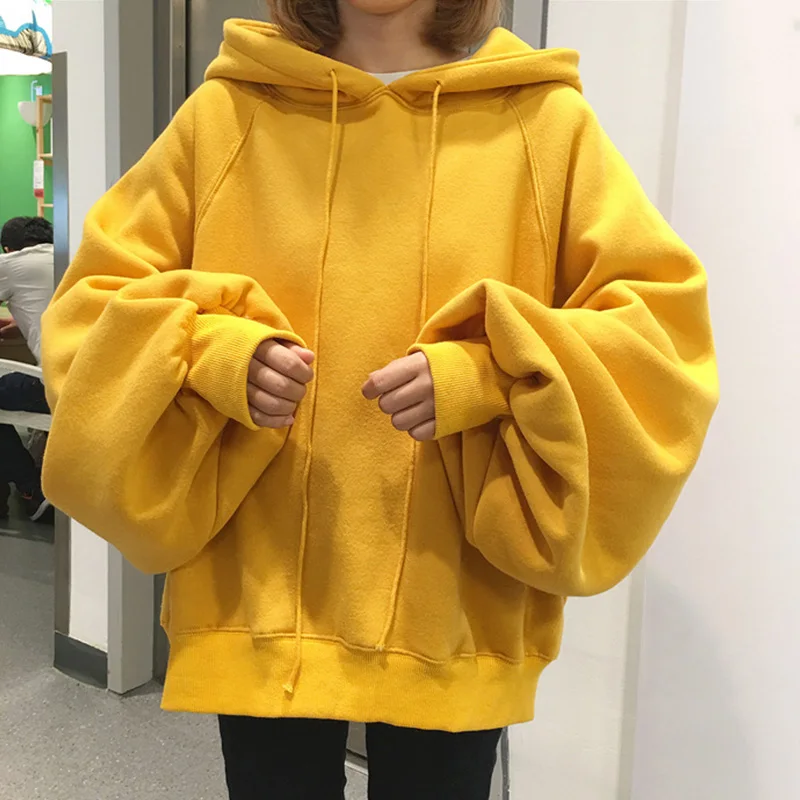 Harajuku, Женская толстовка с капюшоном, желтый, черный, красный, в стиле хип-хоп, с длинным рукавом-фонариком, женские толстовки,, осень, весна, Женская толстовка