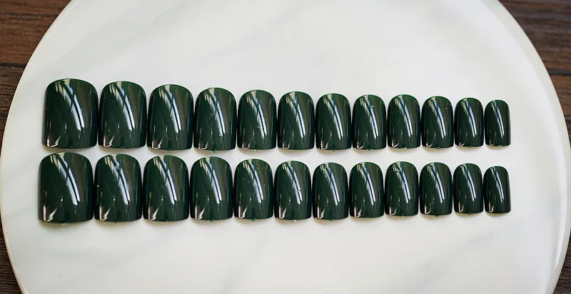24 шт./компл. супер яркие Ретро темно зеленые цветные накладные ногти милые