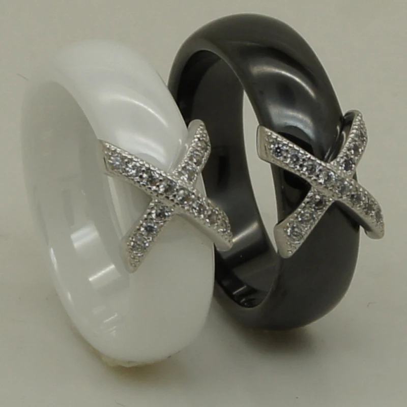 women/girl 6mm simple cross design full cz paved hi tech scratch proof ceramic ring | Украшения и аксессуары