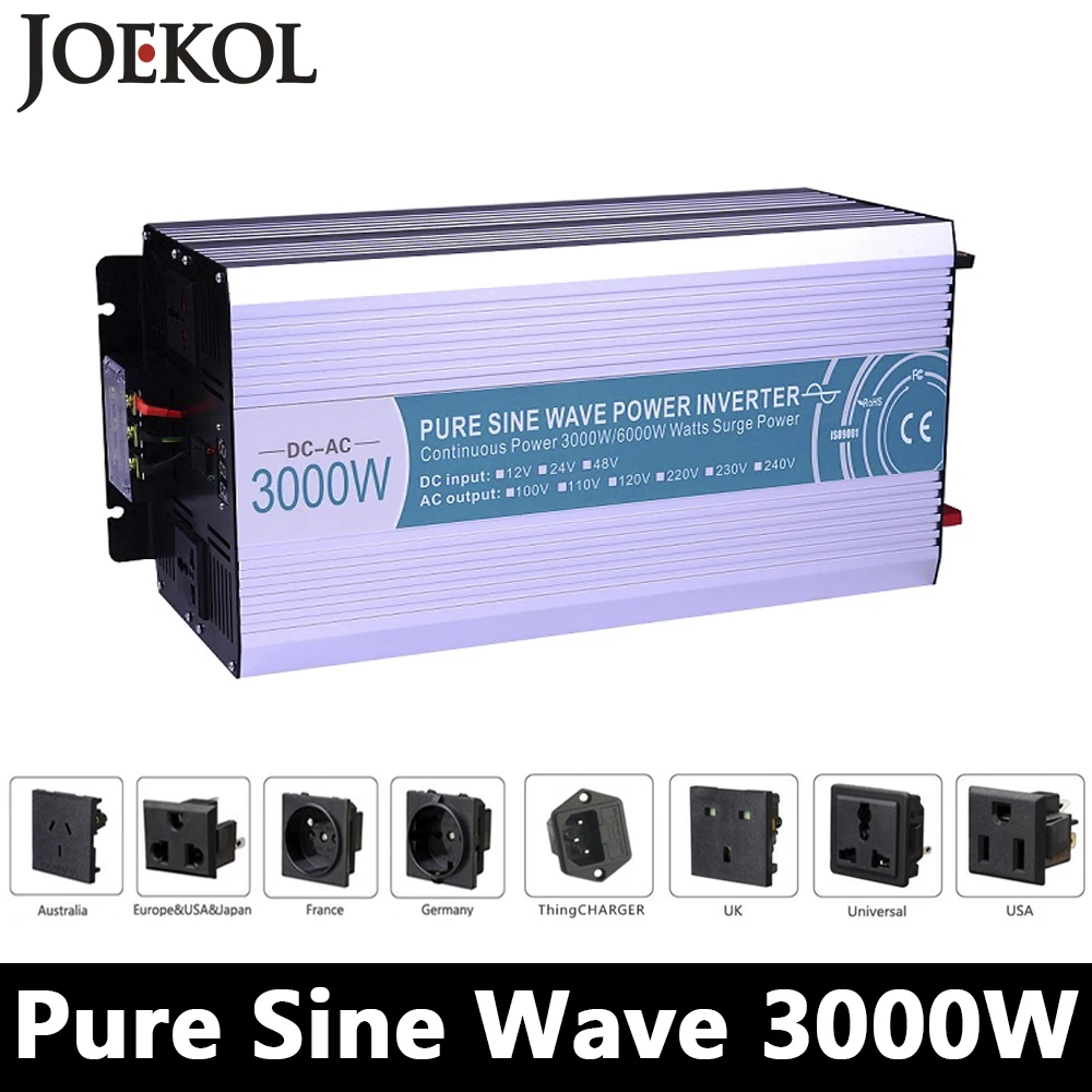 3000 Вт Чистая синусоида Инвертор DC 12V/24V/48V к AC 110V/220V решетки солнечной энергии