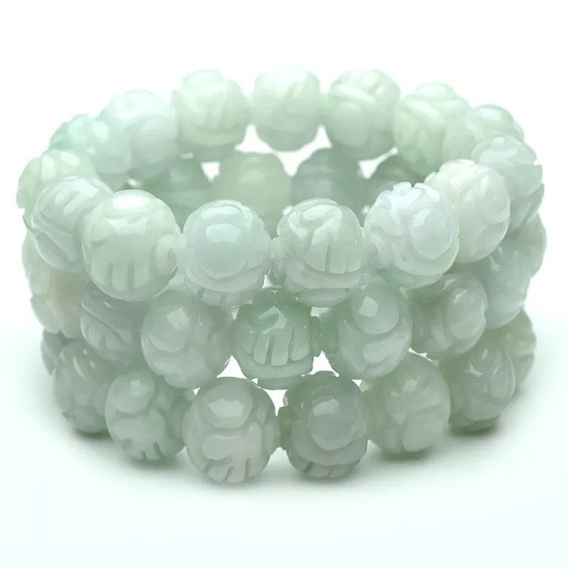 Натуральный Бирма нефритовый Леброн 12 мм жемчужный браслет резной бисер