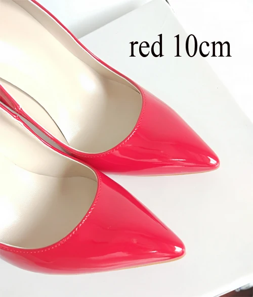 red 10cm Высококачественные женские туфли-лодочки из натуральной кожи Свадебные Вечерние туфли на высоком тонком каблуке 8 см, 10 см, 12 см большие размеры 34-45 - Цвет: red 10cm