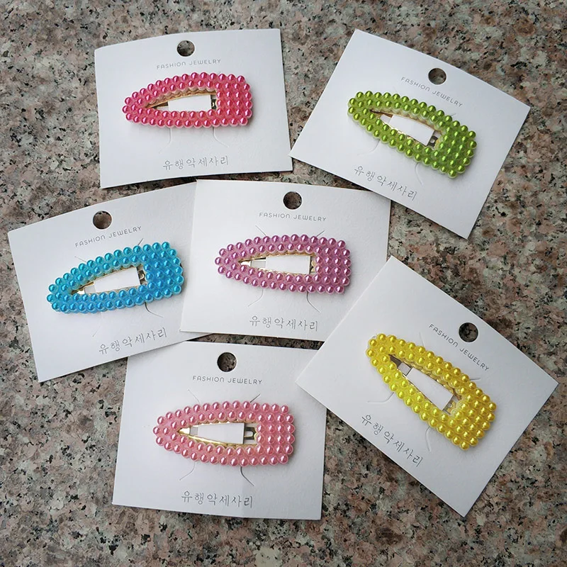 Клипсы для волос женщин и девочек в корейском стиле из металлического сплава с радужными цветами, имитацией жемчуга и вырезами геометрических фигур.