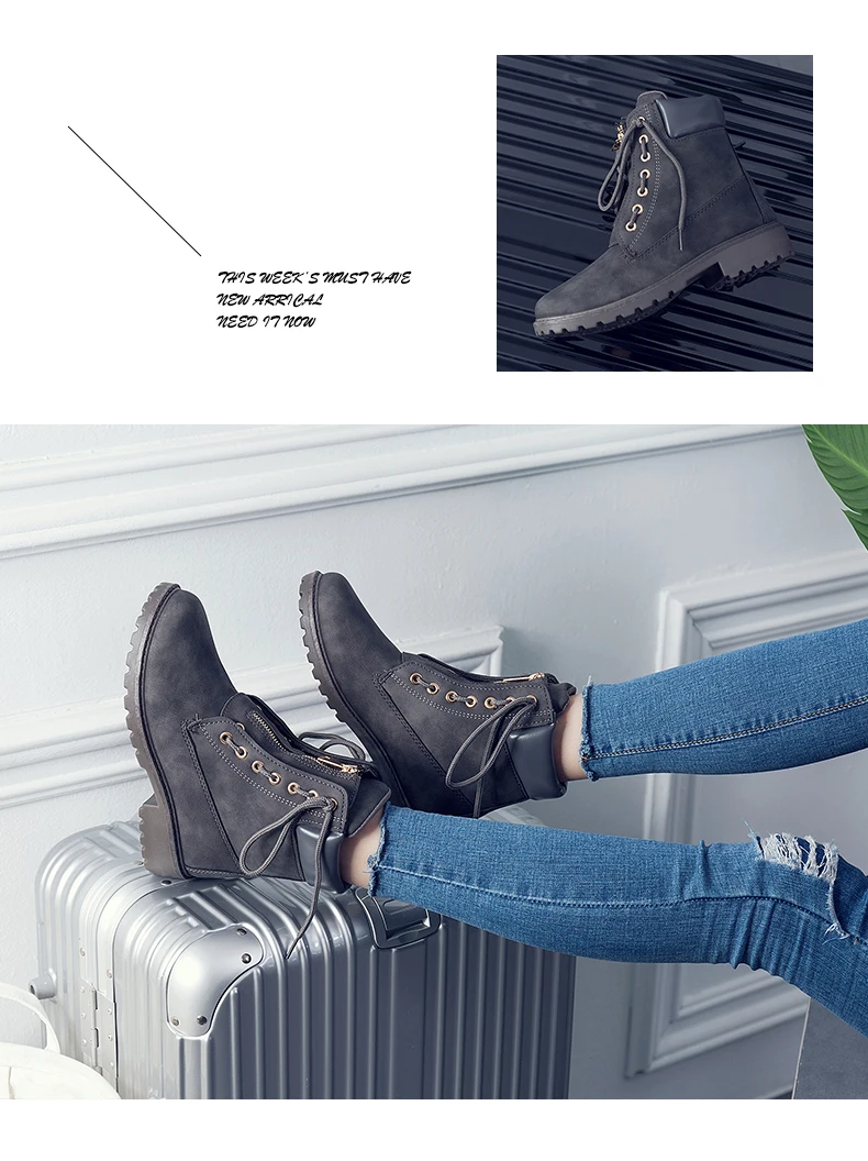 SFQSHUP/Новинка года; Зимние Модные женские ботильоны на шнуровке; botas femininas; Черные Ботинки martin в охотничьем стиле; женская обувь; размеры