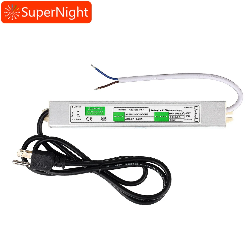 SuperNight DC 12 В 2.5A 30 Вт Питание адаптер для Светодиодные ленты свет Водонепроницаемый