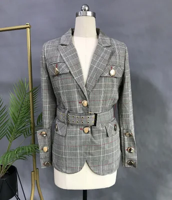 Haute Couture Англия Стиль Женская 2018 демисезонный Новый однобортный плед Пояса Тонкий