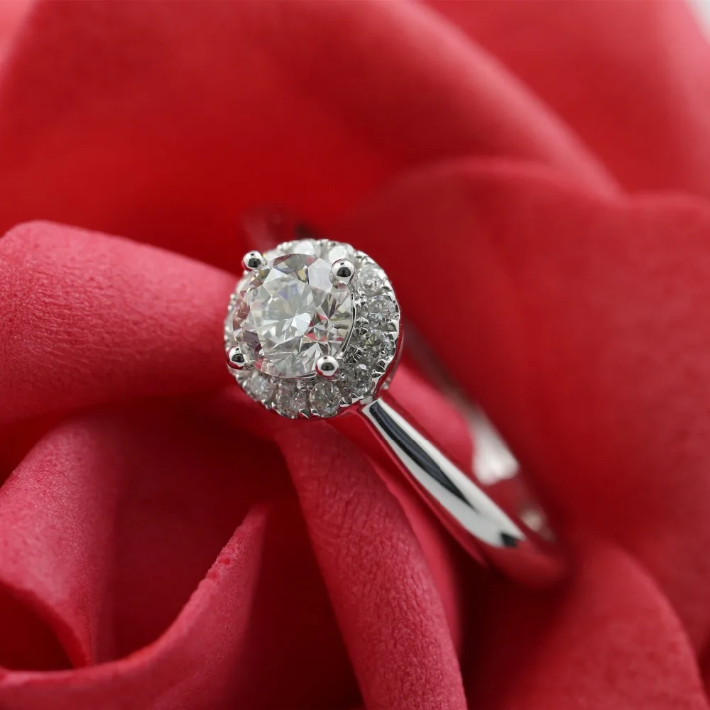LASAMERO 0.54CT FG/SI Round Cut Halo Natural Diamond Ring For Women 18k White Gold Certified Engagement Wedding Valentine | Украшения и