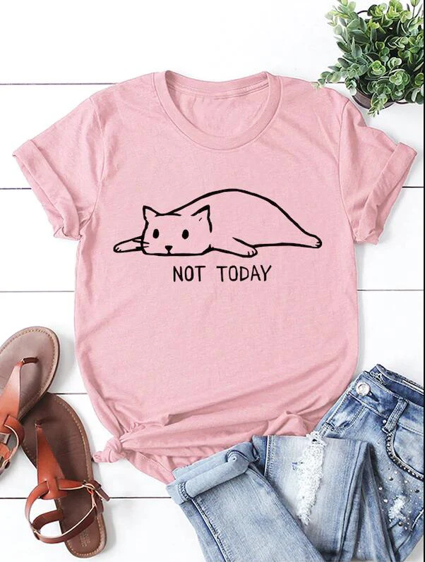 Летняя футболка с надписью «Not Today» и надписью «Not Today», «Grunge», винтажные топы с надписью «Cat», хлопковая Футболка для девочек, футболки с принтом «love Cat»