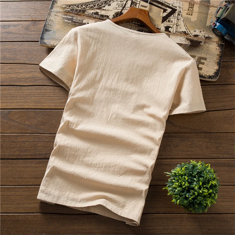 Мужской костюм двойка в китайском стиле белая футболка с вышивкой и брюки до