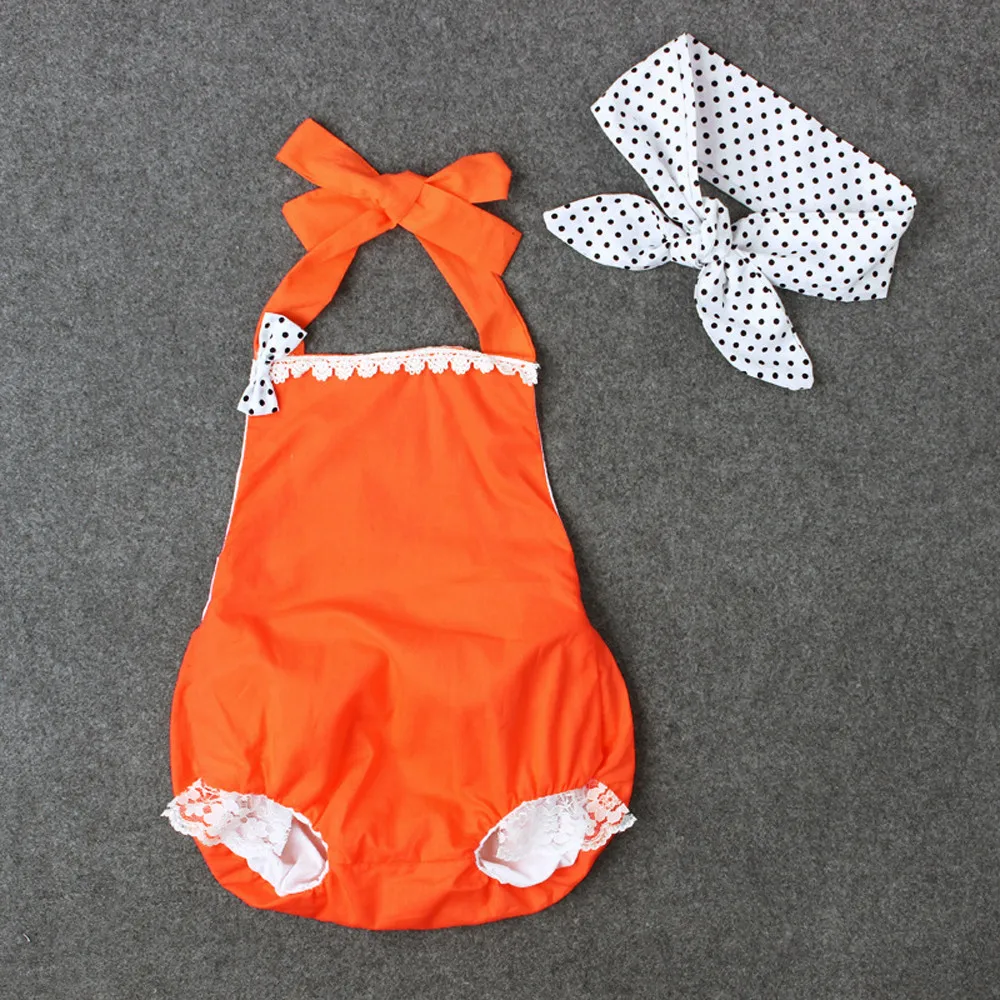 Боди для новорожденных девочек кружевной комбинезон с бантом + повязка на голову