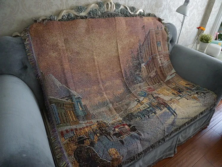 Vintage Leisure Thick cotton blanket carpet thick rural style Double-sided bed cover sofa towel Tapestry London street | Дом и сад