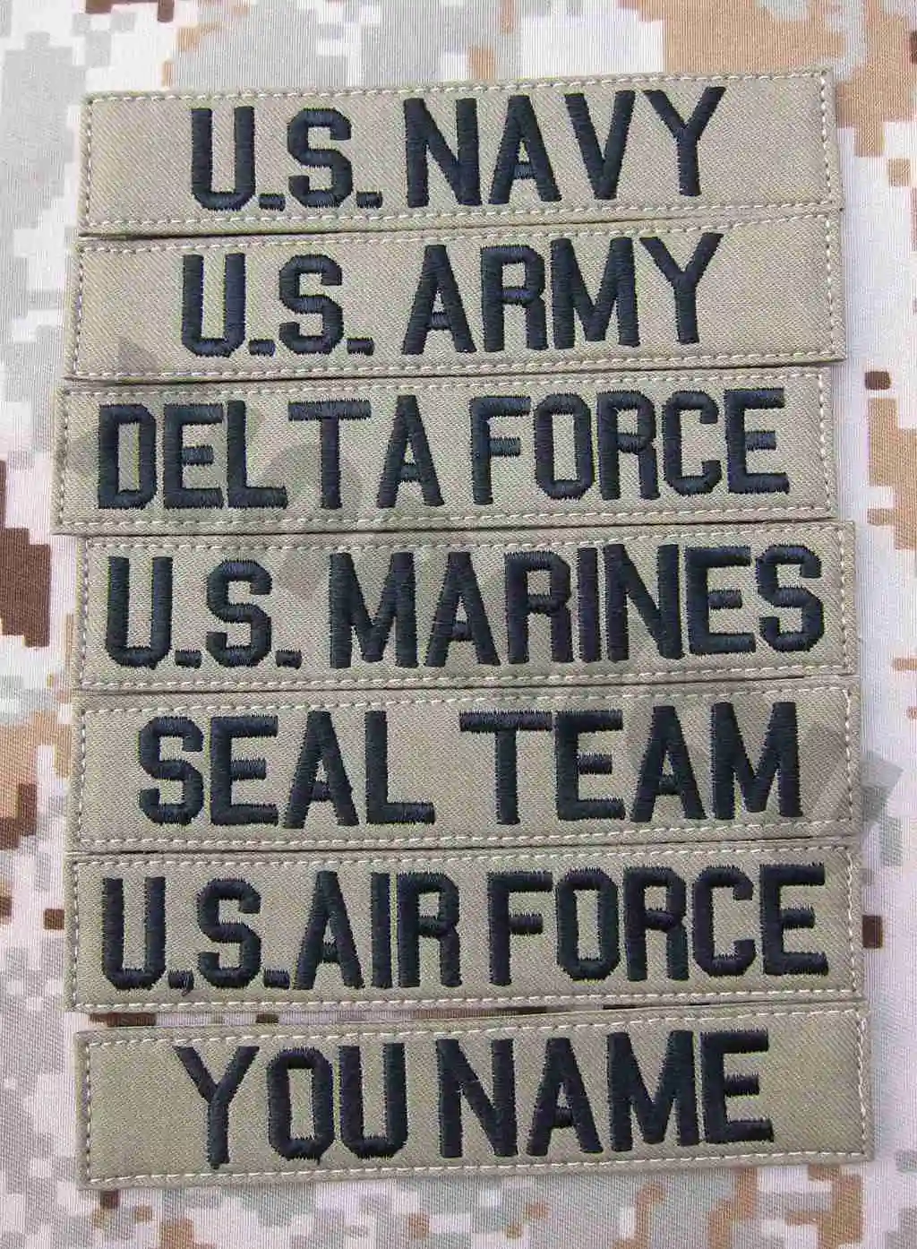 

Custom Name Tape Tan Background Black Letters Embroidery Patch