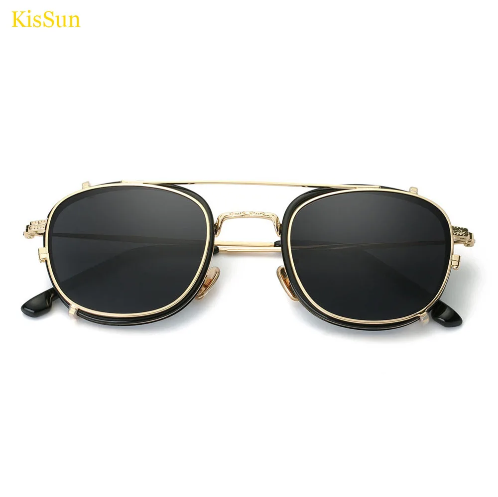 Мужские солнцезащитные очки в стиле стимпанк золотистые черные зеркальные