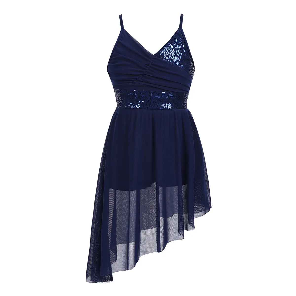 Navy Blue Балетное платье-пачка с v-образным вырезом и блестками для девочек-подростков; Детские лирические костюмы для современных латинских танцев; вечерние танцевальные костюмы для балерины; трико для танцев - Цвет: Navy Blue