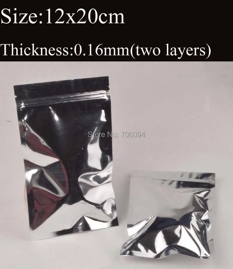

12*20 см (4,7 ''* 7,9'') серебристый пакет из алюминиевой фольги с застежкой Zip-Лок, упаковка для чая и кофе, серебристый пакет 200 шт./лот