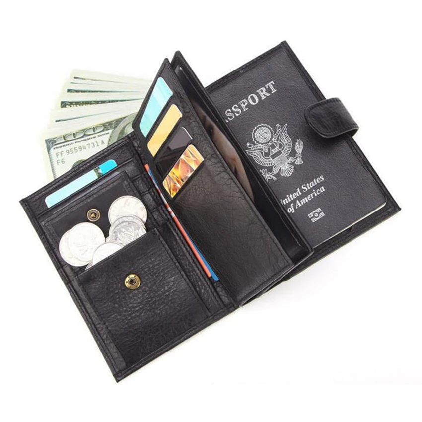 Черный коричневый кожаный чехол для путешествий бумажник паспорта мужчин и