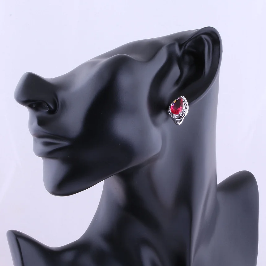 Женские классические серьги кольца с красной розой и синими