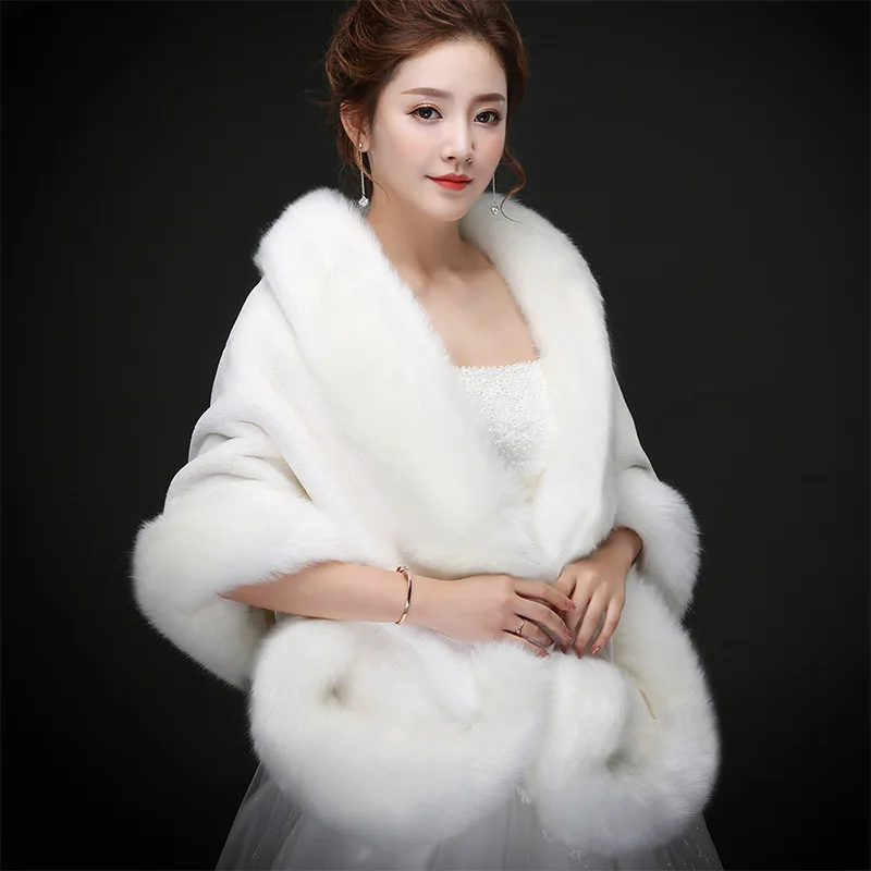 Женская зимняя шаль из искусственного меха накидка для подружки невесты на