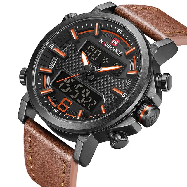 orange orange Relogio Masculino NAVIFORCE для мужчин спортивные роскошные модные часы бренд Кварцевые Цифровой Кожа водостойкий Военная Униформа наручные часы - Цвет: orange orange