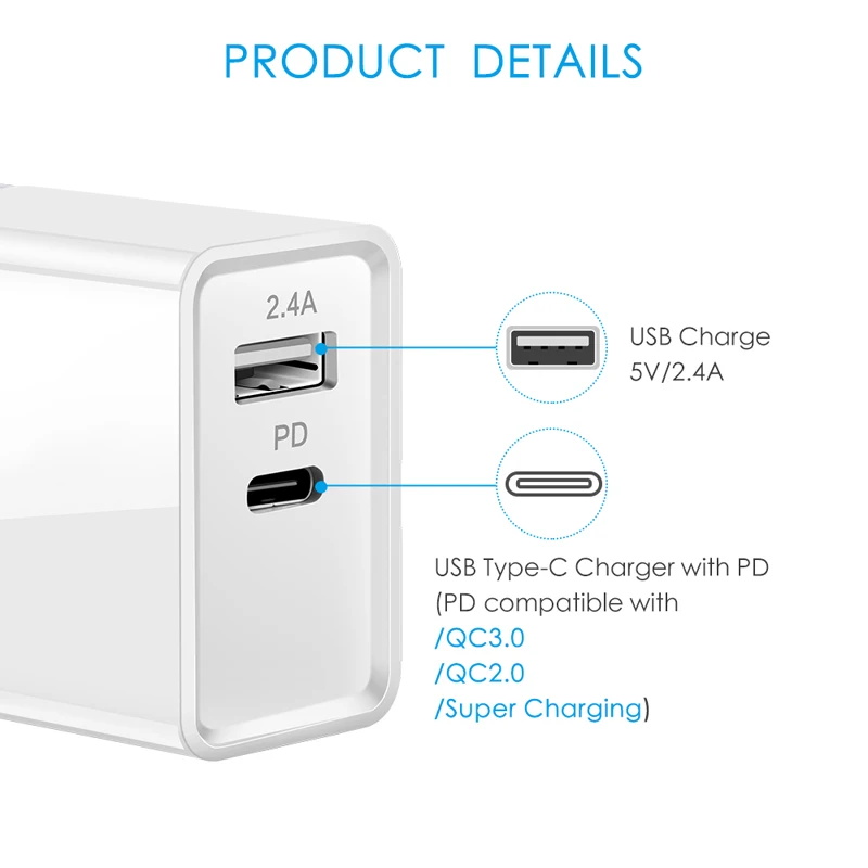 Oppselve Зарядное устройство USB 30 Вт Тип C Быстрая зарядка турбо настенное зарядное