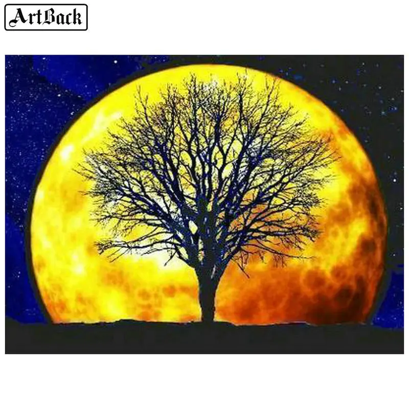 

5d diy diamond painting big moon tree landscape full square drill diamond mosaic 3D rhinestone mosaic crafts