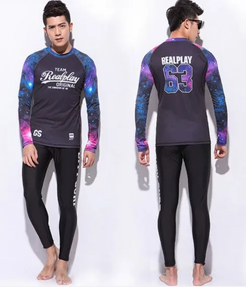 Men's long sleeve wetsuit shirt and long wetsuit pants set surfing suit male slim quick-drying two-piece swimwear rash guard