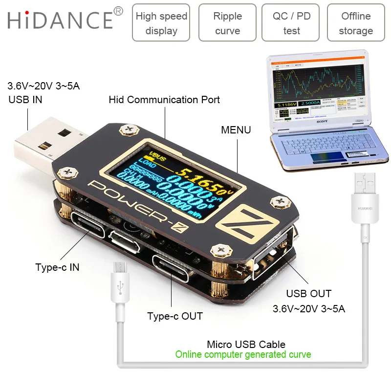 POWER-Z USB тестер QC3.0/PD Цифровой вольтметр amperimetro цифровой Напряжение тока Ампер Вольт тип-c метр банк питания детектор - Цвет: Standard version