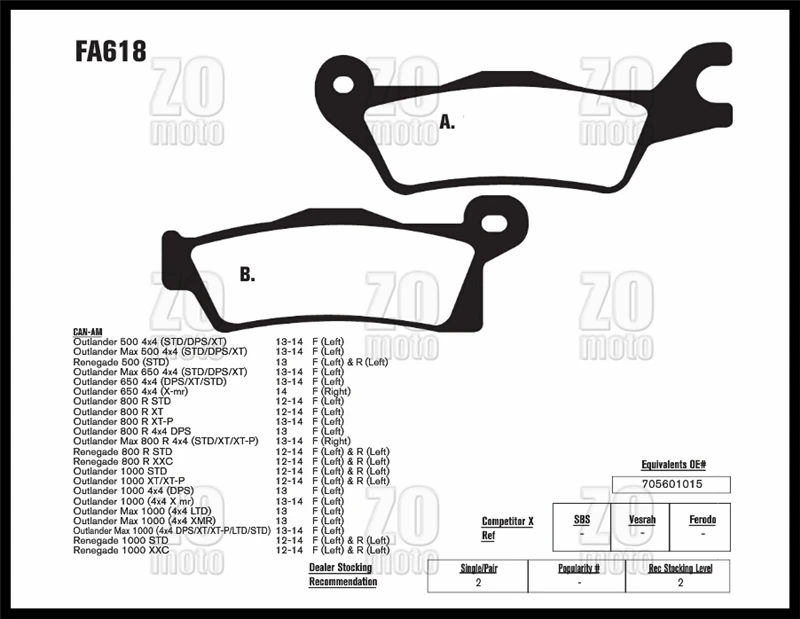 Диск тормозные колодки FA618 подходит для Can am Outlander L 450 EFI л Макс 650 4x4 800 р std|pad speaker|pads