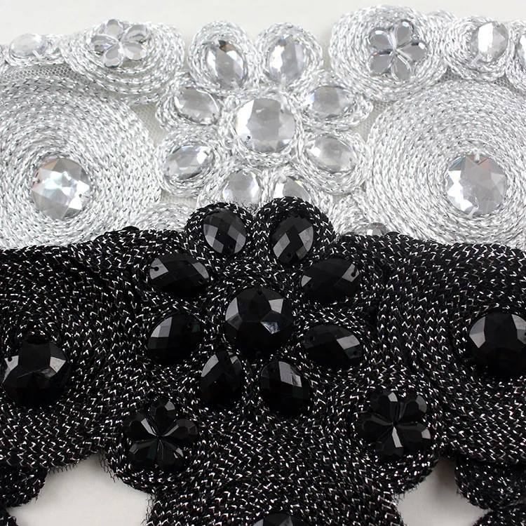 

Fashion black textiles rhinestone decoration embroidery collar costume clothes cloth lace collar accessories LL08