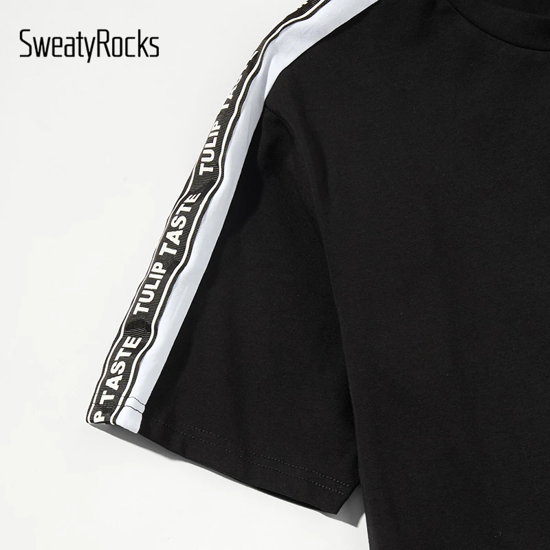 SweatyRocks, мужская туника с буквенным принтом, футболка, уличная одежда, короткий рукав, черные футболки, модная одежда, летние повседневные пуловеры, футболки