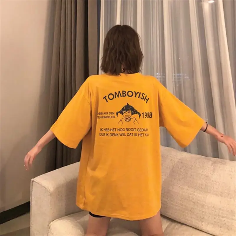 Свободная футболка с коротким рукавом и принтом букв из мультфильма Bf женские