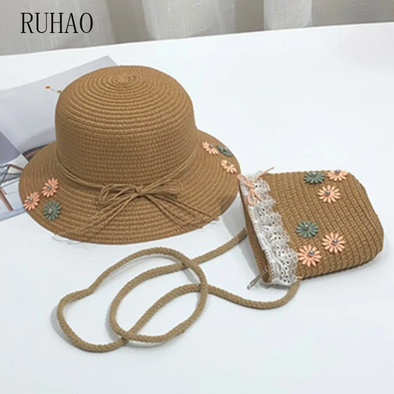 RUHAO/летние шапки для девочек соломенная широкополая шляпа с широкими полями