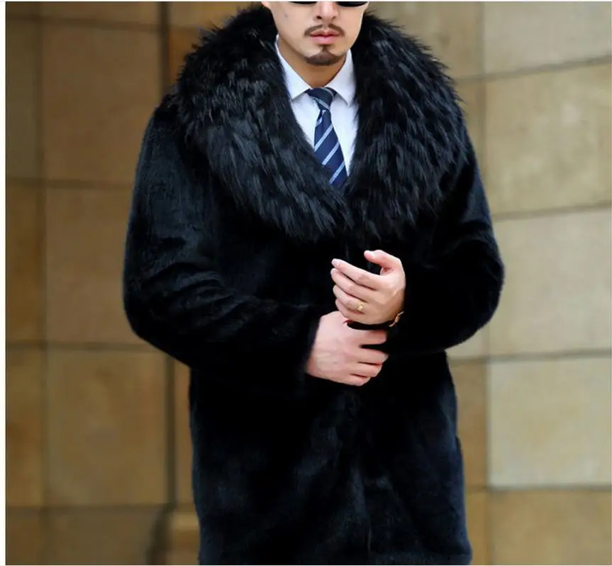 Мужские зимние меховые пальто из норки распродажа повседневные Черные мужские