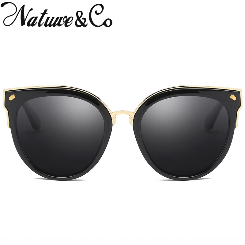 

Natuwe&Co Fashion Cat Eye Polarized Sunglasses Men Women Metal Plastic Mirror Driving Glasses