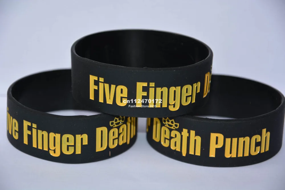 FIVE FINGER DEATH PUNCH Silicone 1&quot Wide Debossed Filled in Colour Wristband Bracelet 50pcs/lot free shipping |