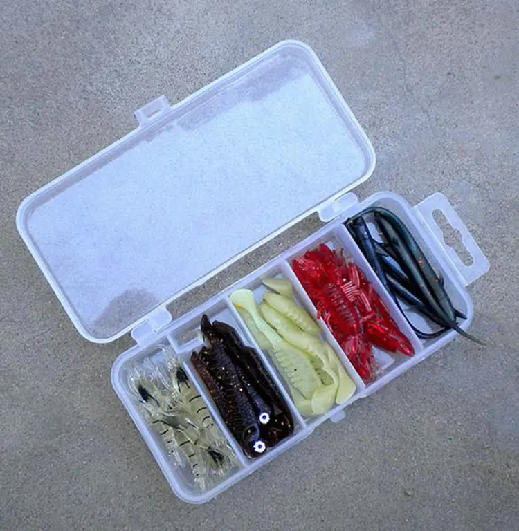1 шт. 5 ячеек прозрачный пластиковый рыболовную приманку приманки ящик для