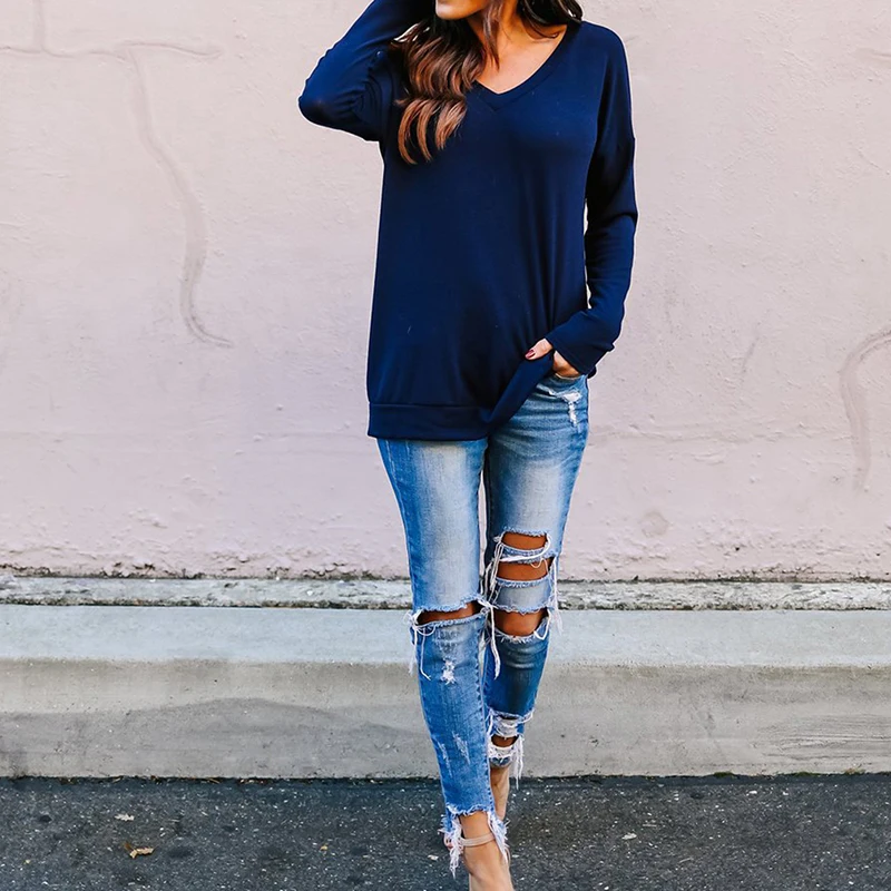 Летняя модная сексуальная женская футболка с длинным рукавом осенние свободные