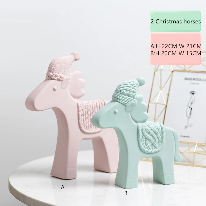 2 Christmas horses Европейская керамическая эмалированная фигурка животного, кошка, лиса, олень, ананас, фигурки, Декор для дома, аксессуары, миниатюры, ремесла - Цвет: 2 Christmas horses