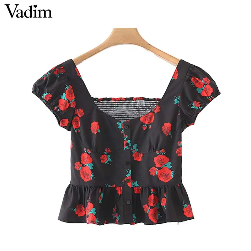 Vadim женский винтажный топ с принтом роз квадратный воротник короткий рукав