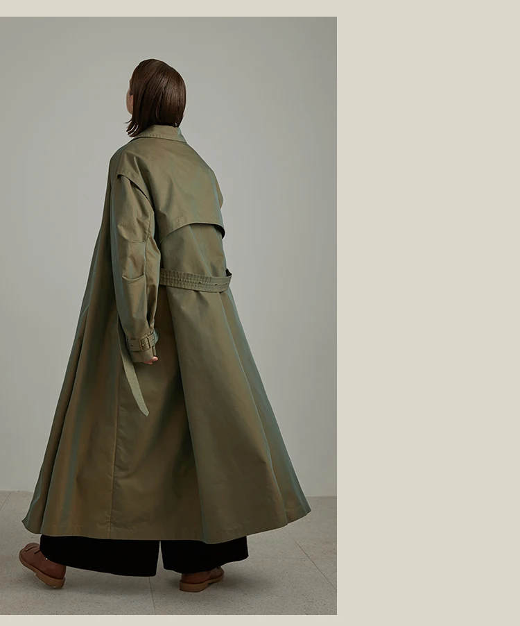 IRINAW118 FW, Новое поступление, высокое качество, негабаритный, короткий, трапециевидный, с поясом, длинный рукав, макси, Женский Тренч, пальто цвета хаки