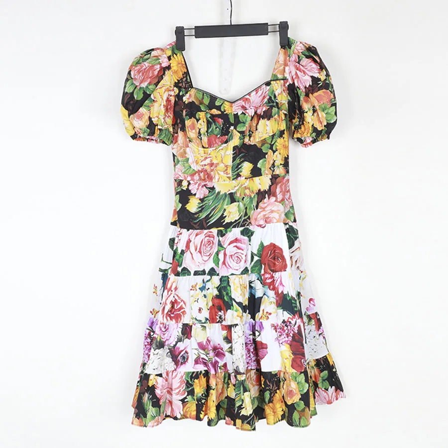 Женское летнее пляжное платье роскошное с короткими рукавами и разноцветным